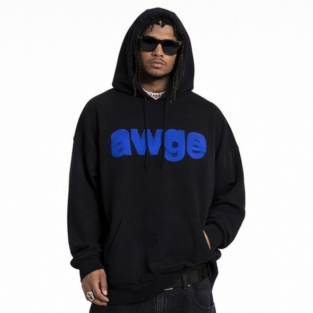 AWGE Mens Logo Hoodie Black Blue Graphic Sweatshirt XL Made in USA‎